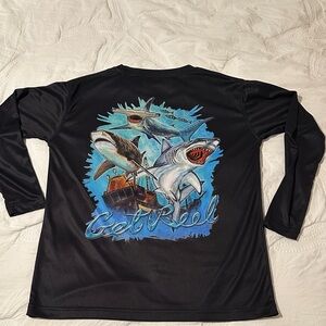 Black Long Sleeve Shirt with Shark Graphic